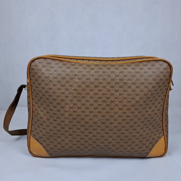 GUCCI Vintage GG Monogram Canvas Coated Weekender Travel Brown Crossbody BAG - Picture 2 of 13